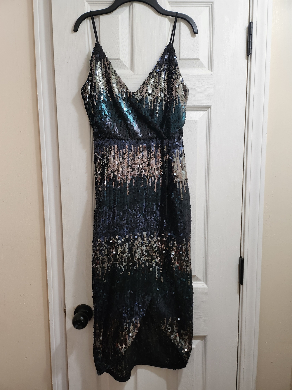 Gianni Bini Black and Silver Sequin Midi Slip Dress